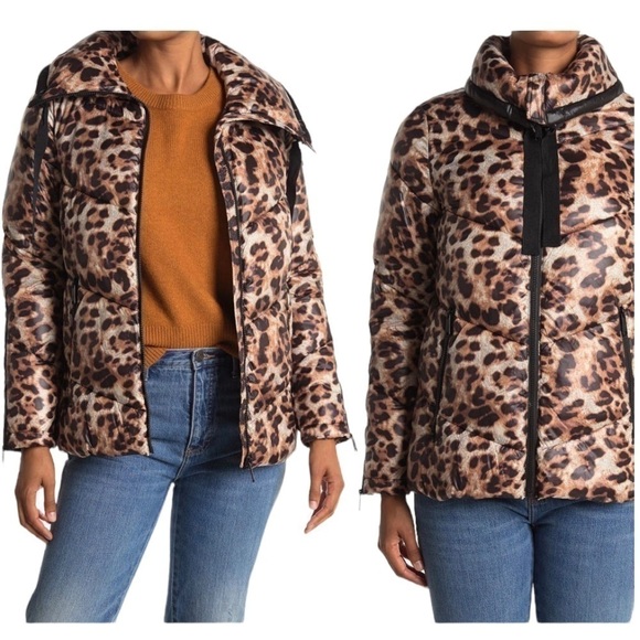 NWT! Sam Edelman Leopard Print Puffer Jacket. Size Small. - Picture 1 of 8